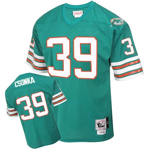 Men's Authentic Larry Csonka Mitchell and Ness Jersey Aqua Green Home - #39 Throwback NFL Miami Dolphins